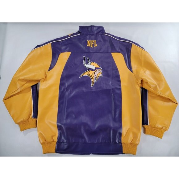 Minnesota Vikings Faux Leather Varsity Jacket Coat Official 2008 NFL Sz L EUC - Picture 2 of 11